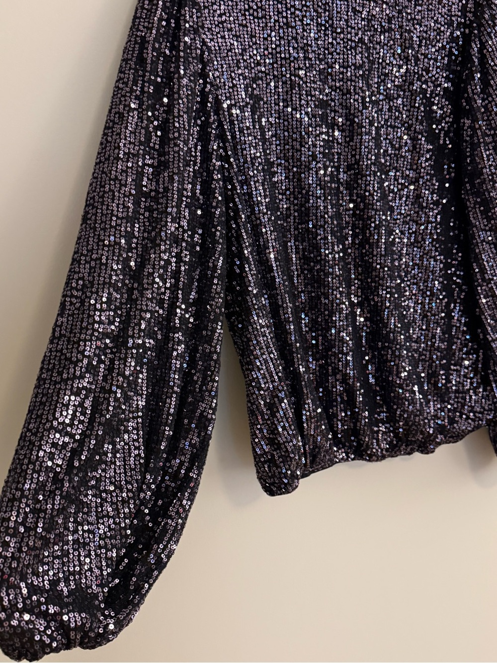 Anthropologie Black Sequin Long Sleeve Blouse Sparkle Party Top - Picture 3 of 8